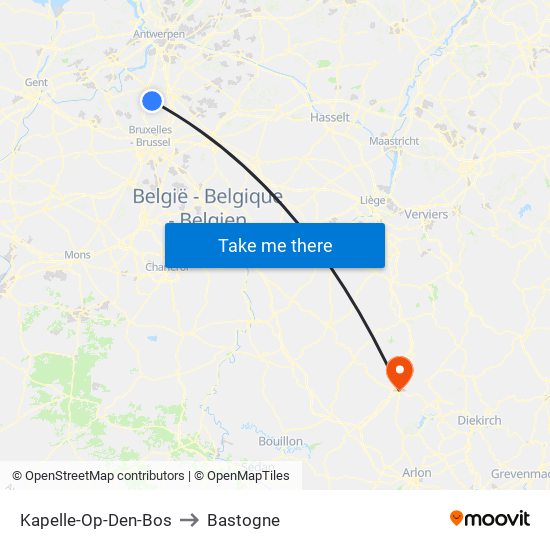 Kapelle-Op-Den-Bos to Bastogne map