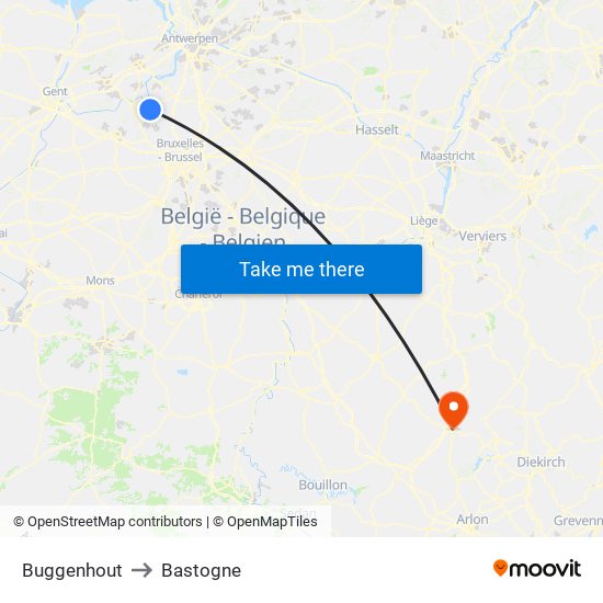 Buggenhout to Bastogne map