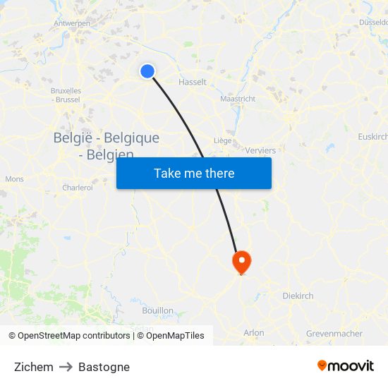 Zichem to Bastogne map