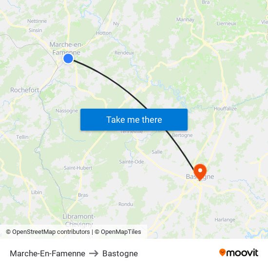 Marche-En-Famenne to Bastogne map
