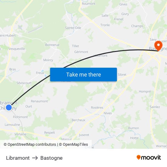 Libramont to Bastogne map