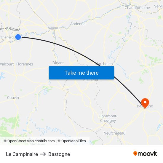 Le Campinaire to Bastogne map