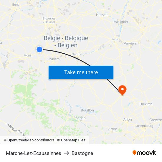 Marche-Lez-Ecaussinnes to Bastogne map