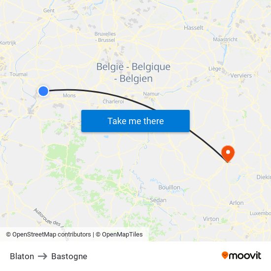 Blaton to Bastogne map