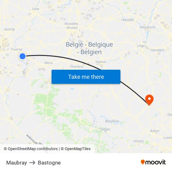 Maubray to Bastogne map