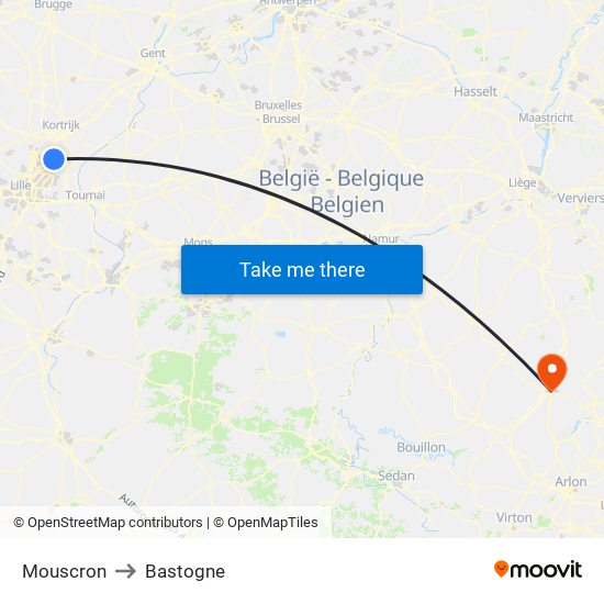 Mouscron to Bastogne map