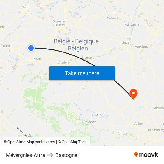 Mévergnies-Attre to Bastogne map