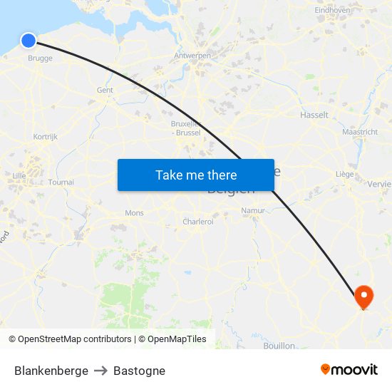 Blankenberge to Bastogne map