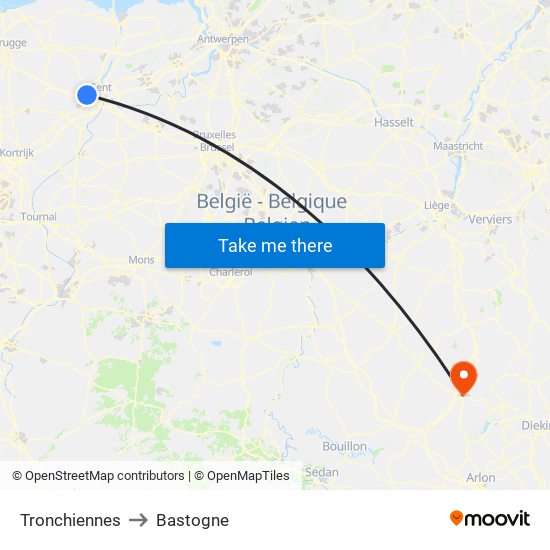 Tronchiennes to Bastogne map