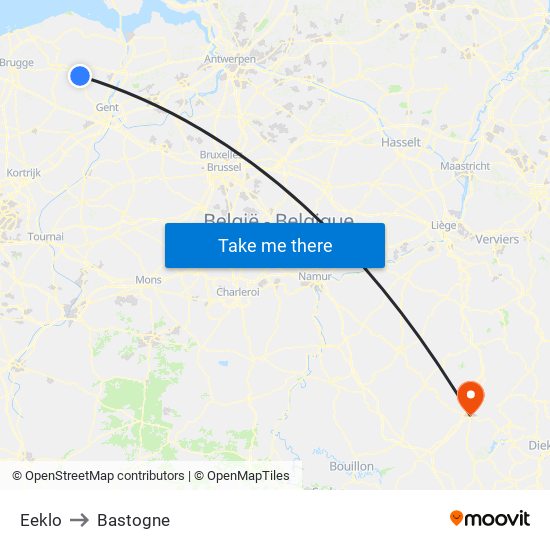 Eeklo to Bastogne map