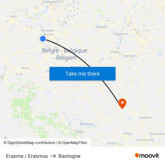 Erasme / Erasmus to Bastogne map