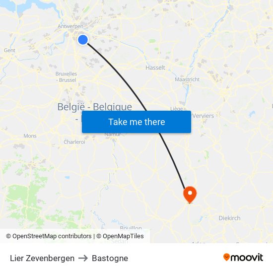 Lier Zevenbergen to Bastogne map