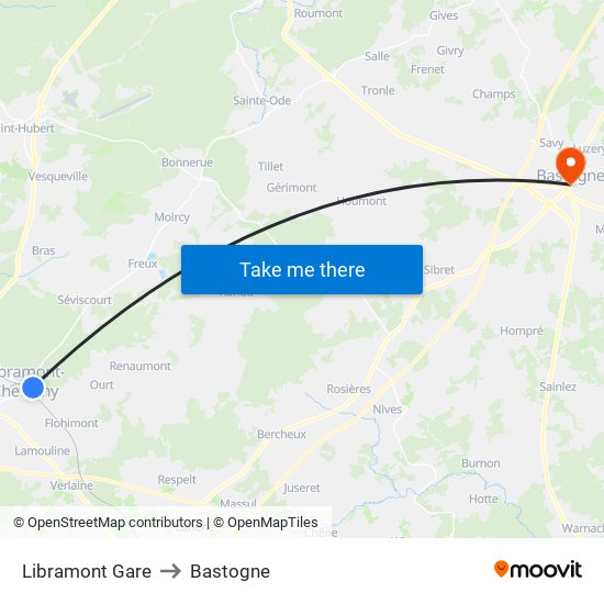 Libramont Gare to Bastogne map