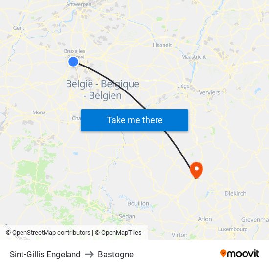 Sint-Gillis Engeland to Bastogne map