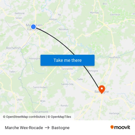 Marche Wex-Rocade to Bastogne map