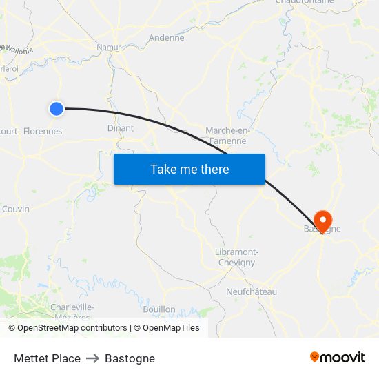 Mettet Place to Bastogne map