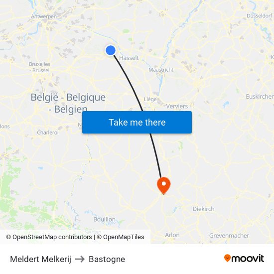 Meldert Melkerij to Bastogne map