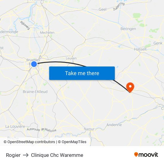Rogier to Clinique Chc Waremme map
