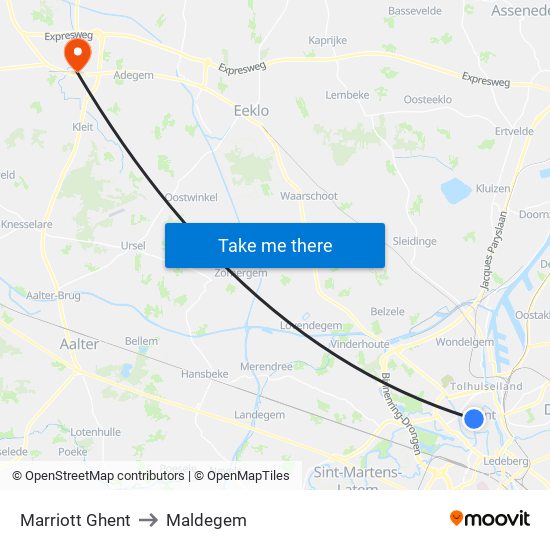 Marriott Ghent to Maldegem map