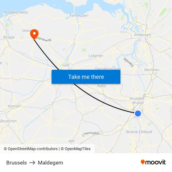 Brussels to Maldegem map