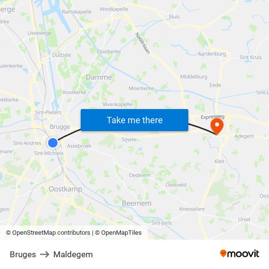 Bruges to Maldegem map