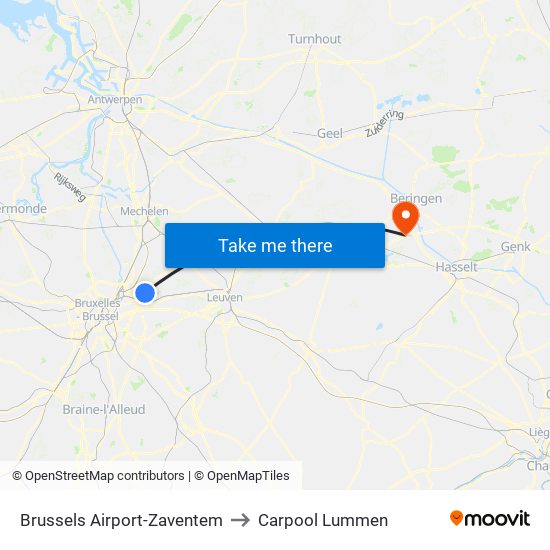 Brussels Airport-Zaventem to Carpool Lummen map