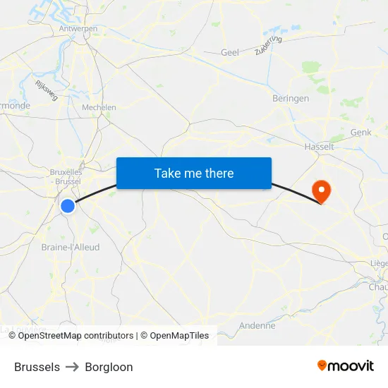 Brussels to Borgloon map