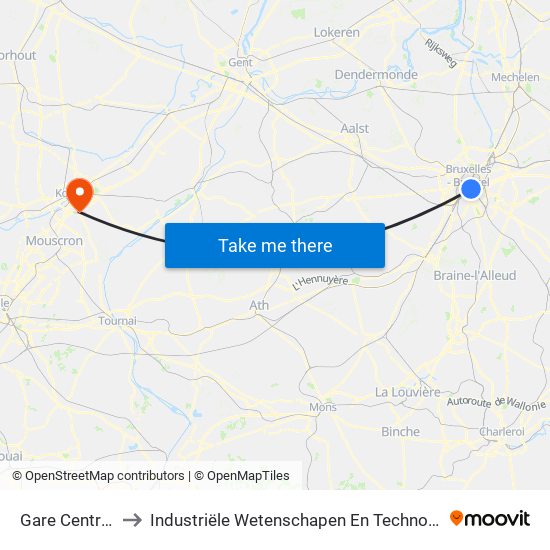 Gare Centrale to Industriële Wetenschapen En Technologie map