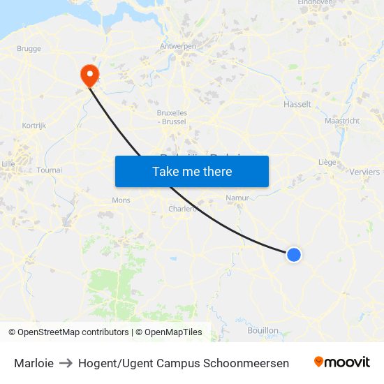 Marloie to Hogent / Ugent Campus Schoonmeersen map