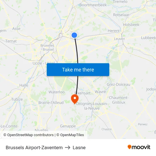 Brussels Airport-Zaventem to Lasne map