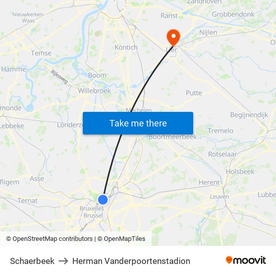 Schaerbeek to Herman Vanderpoortenstadion map