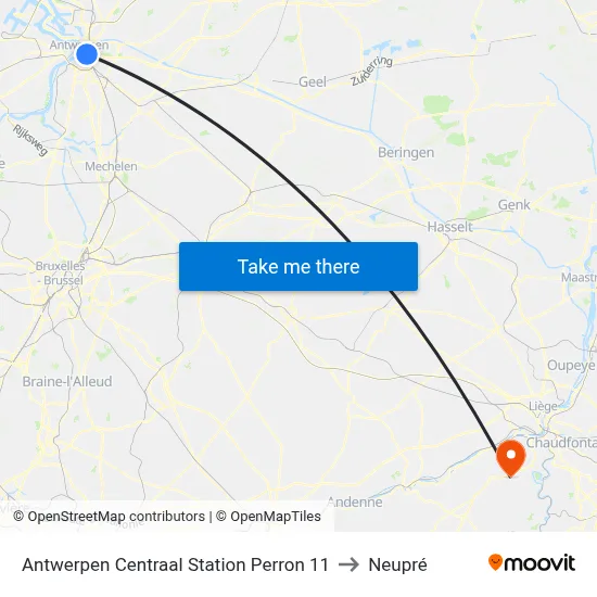 Antwerpen Centraal Station Perron 11 to Neupré map