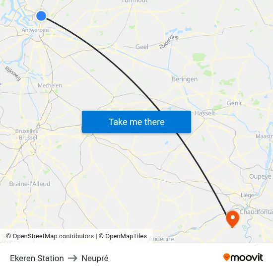 Ekeren Station to Neupré map