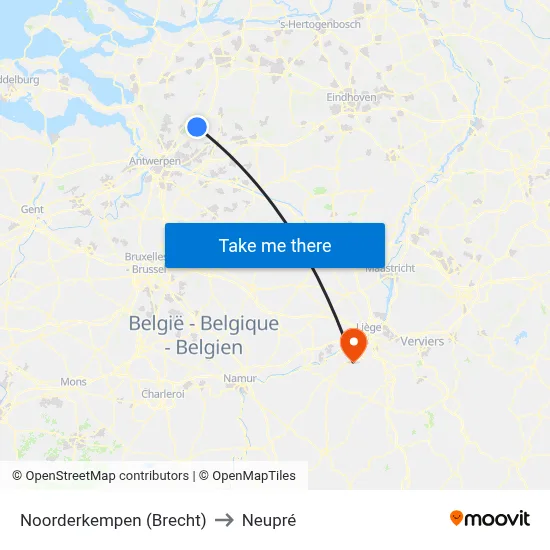 Noorderkempen (Brecht) to Neupré map
