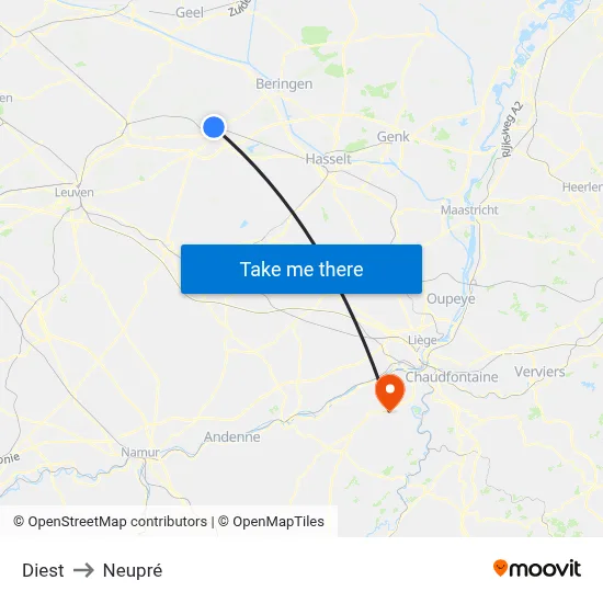 Diest to Neupré map