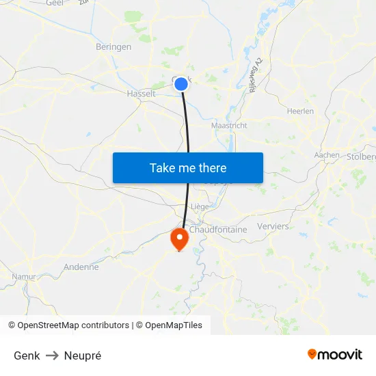 Genk to Neupré map