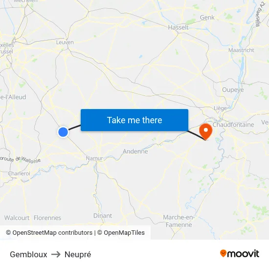 Gembloux to Neupré map