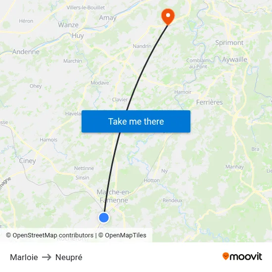 Marloie to Neupré map