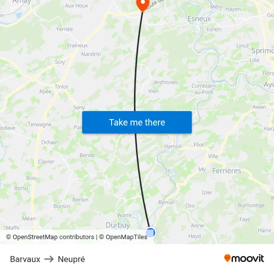 Barvaux to Neupré map