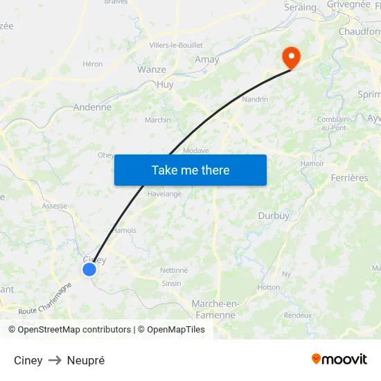 Ciney to Neupré map