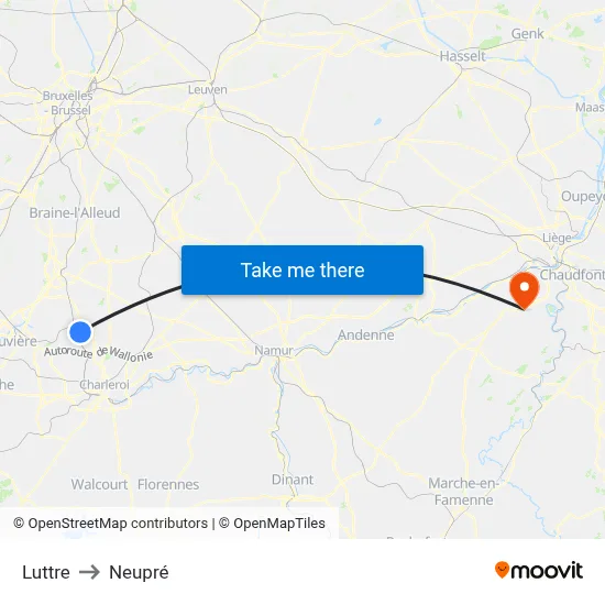 Luttre to Neupré map