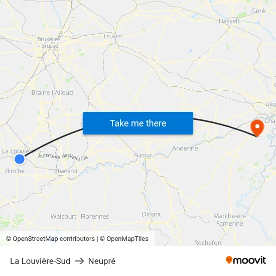 La Louvière-Sud to Neupré map