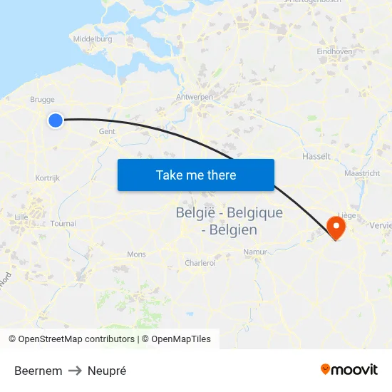 Beernem to Neupré map