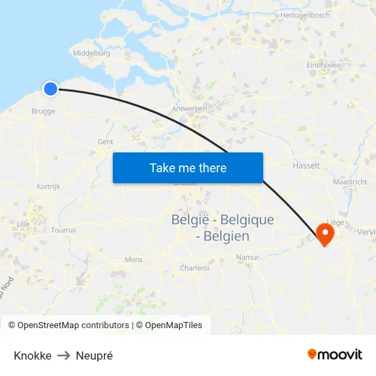 Knokke to Neupré map
