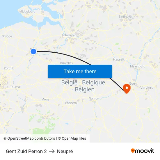 Gent Zuid Perron 2 to Neupré map