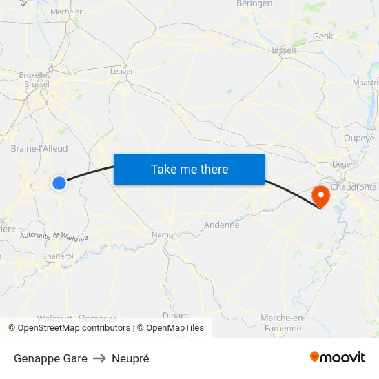 Genappe Gare to Neupré map
