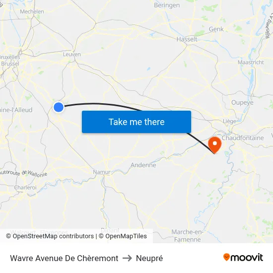 Wavre Avenue De Chèremont to Neupré map