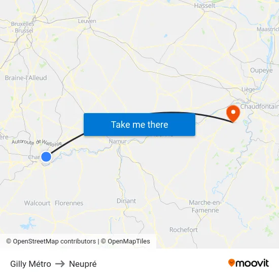 Gilly Métro to Neupré map