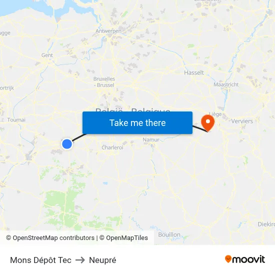 Mons Dépôt Tec to Neupré map