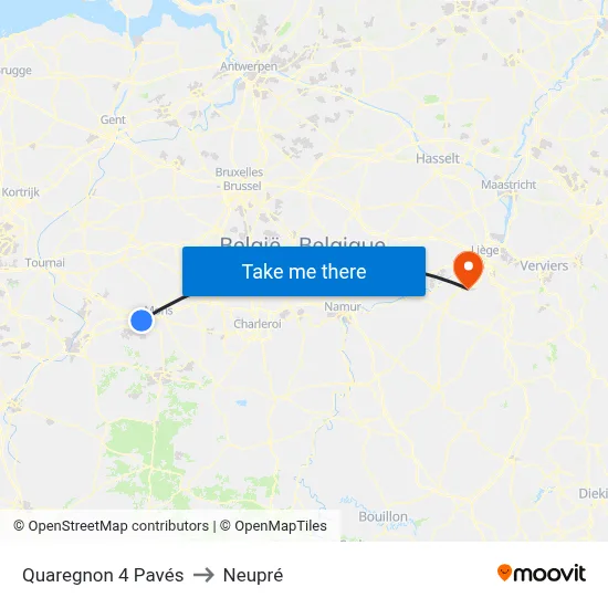 Quaregnon 4 Pavés to Neupré map
